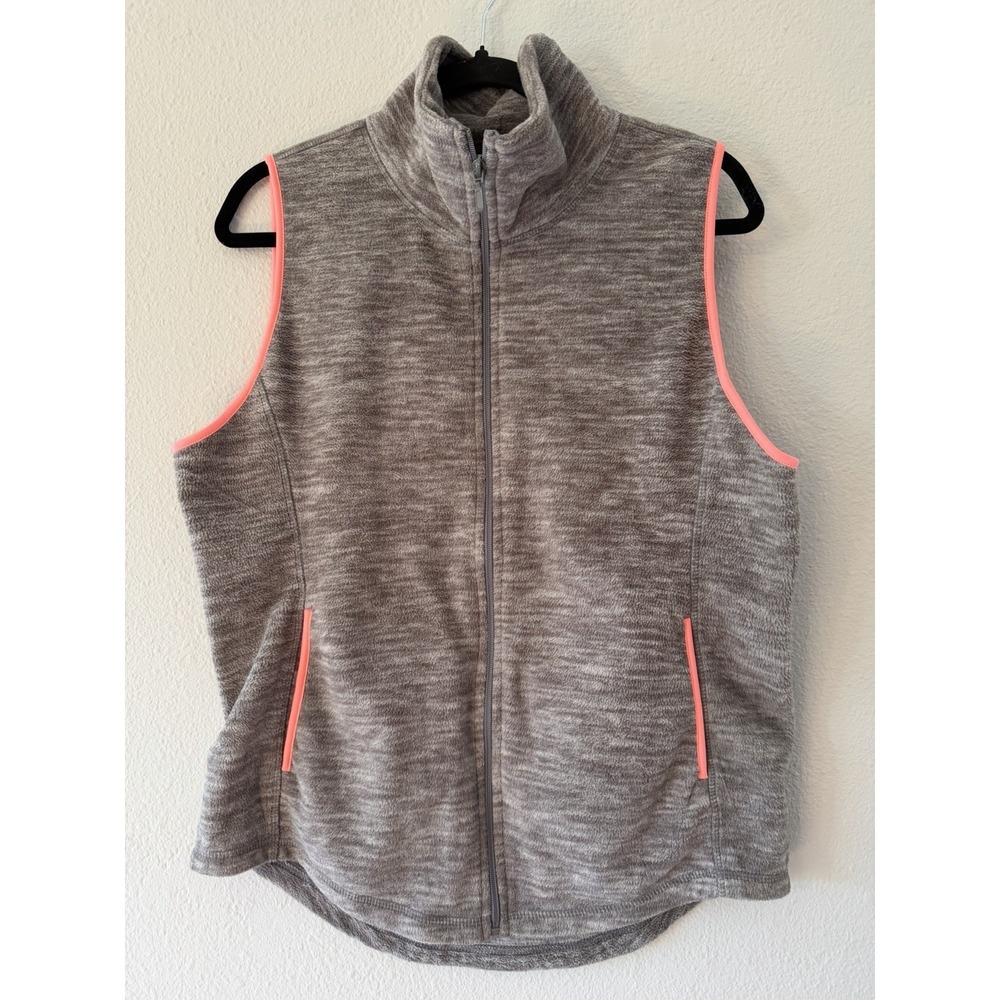 Old Navy Women's Large Heather Gray Pink Piping‎ Sleeveless Vest Full Zip